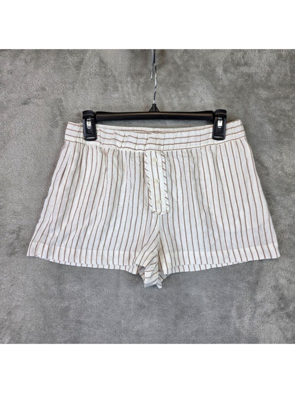 Zara Gauze Hot Pants Shorts Womens Small White Stripe Elastic Waist Button